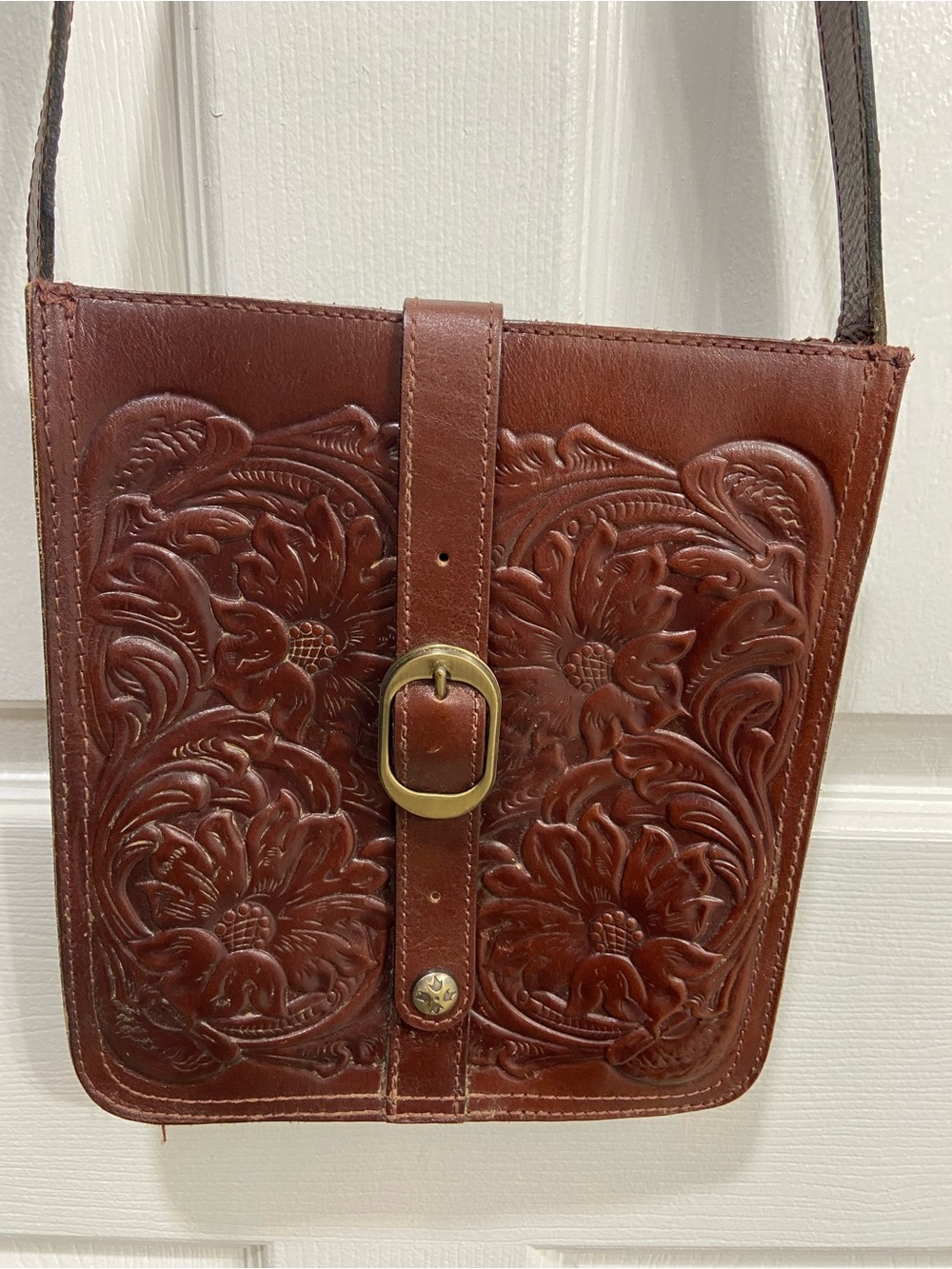 Patricia Nash Venezia Brown Tooled Leather Crossbody Bag